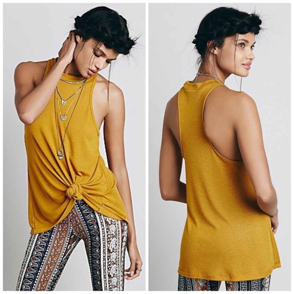 FREE PEOPLE Racerback mock neck tank S